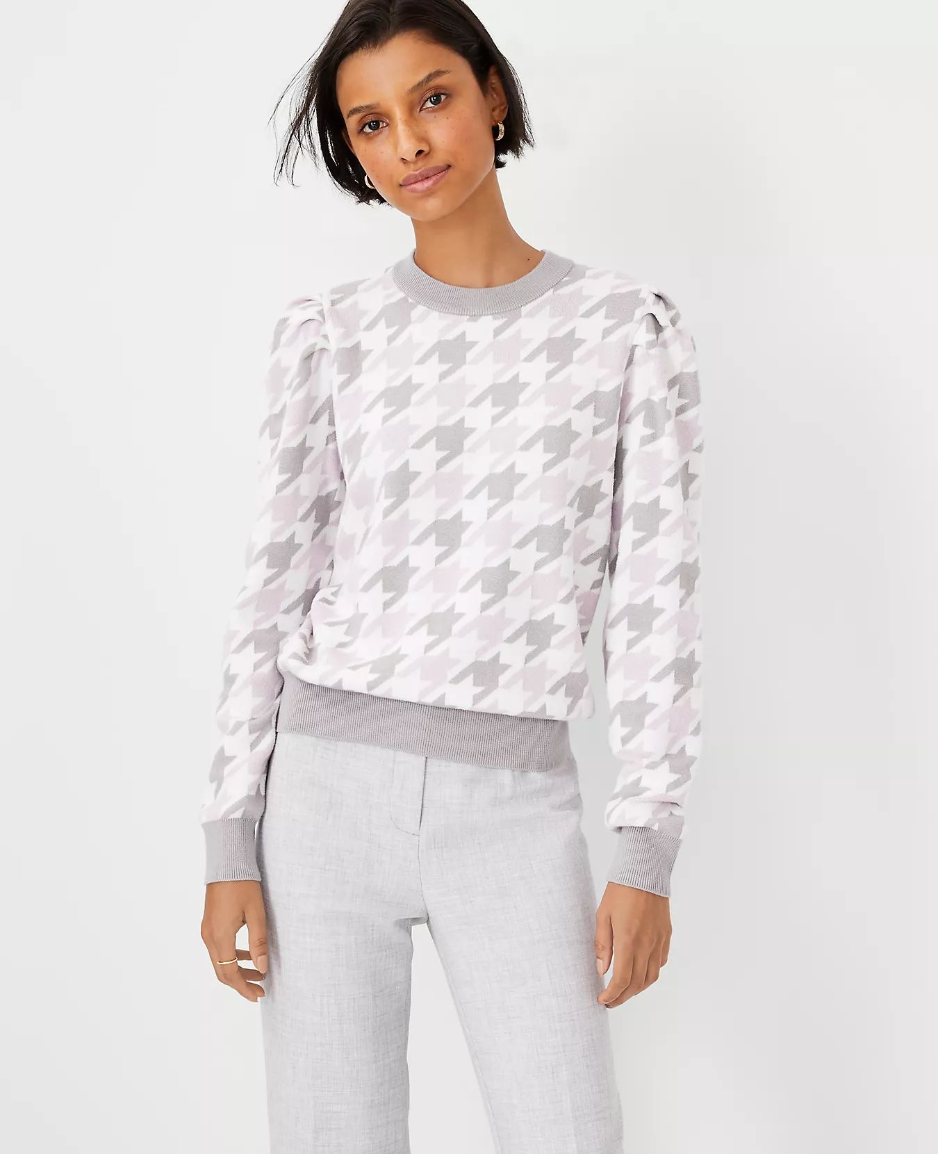 Houndstooth Puff Sleeve Sweater | Ann Taylor (US)