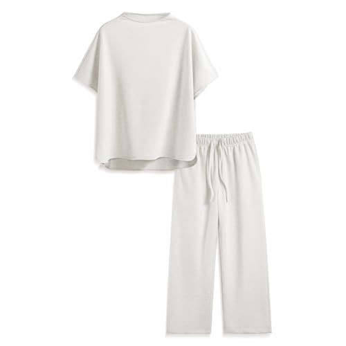 Songling 2 Piece Sets For Women Short Sleeve Pullover Tops and Wide Leg Pants Travel Lounge Matching Set With Pockets(Light-Gray,XS) | Amazon (US)
