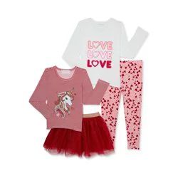Btween Girls Valentine's Day Tutu, Leggings, and Tops Mix-and-Match, 4-Piece Outfit Set, Sizes 4-... | Walmart (US)