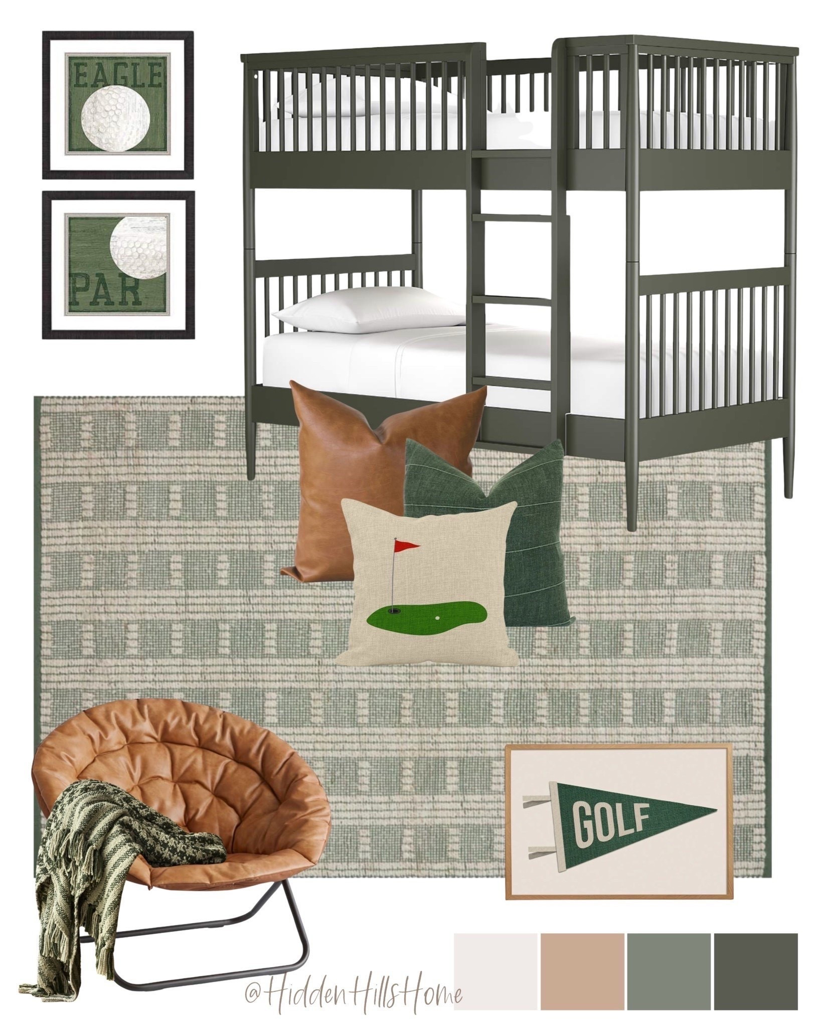 Kids golf bedroom decor mood board! Boys room decor ideas, boys bedroom, bunk room, bunk beds, golf themed bedroom ideas, boys room design #boysroom

#LTKHome #LTKSaleAlert #LTKKids