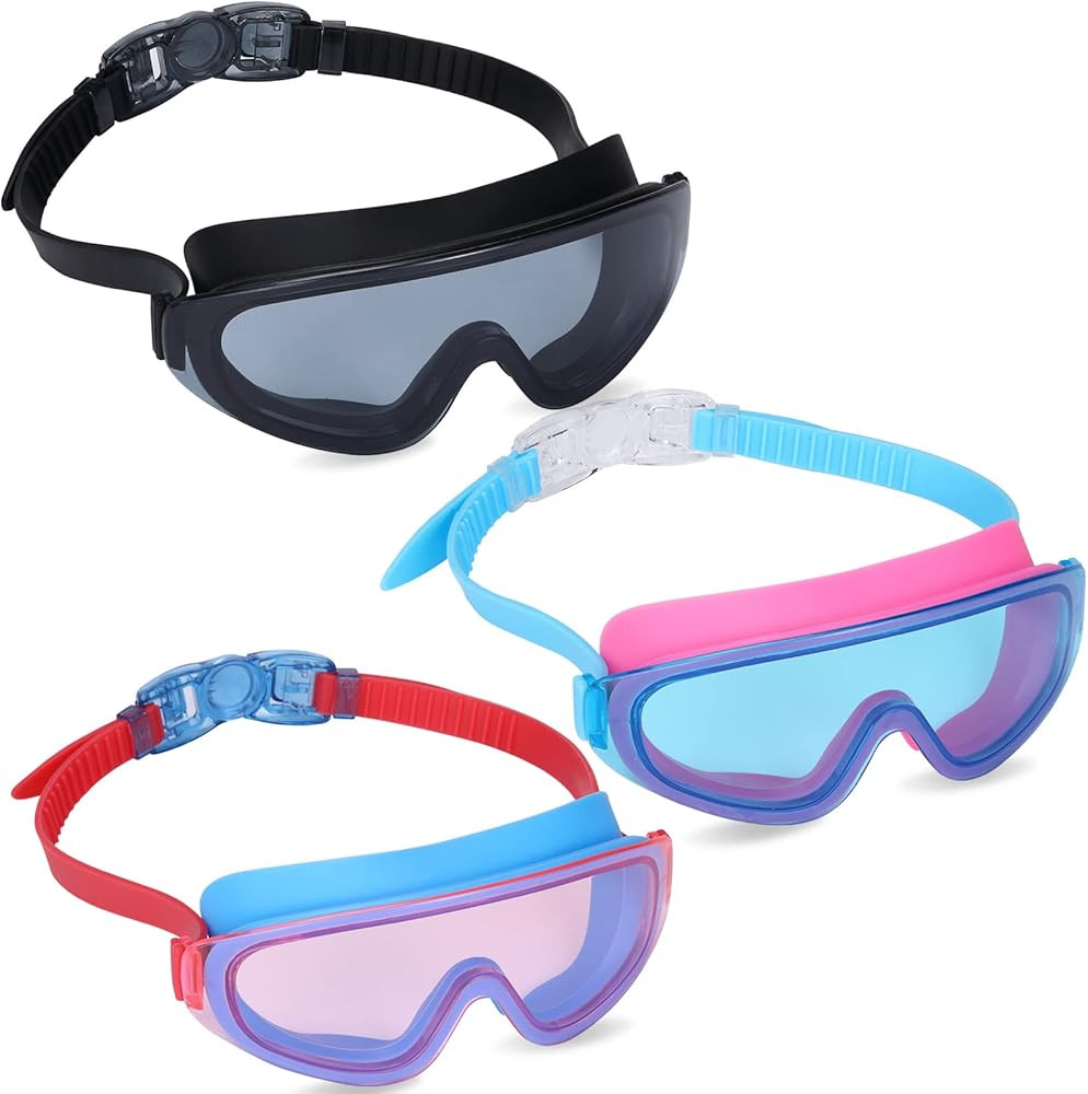 Theuzi 3 Pack Kids Swim Goggles, Swimming Glasses with One-Piece Wide Vision Lens from 3 to 15 Ye... | Amazon (US)