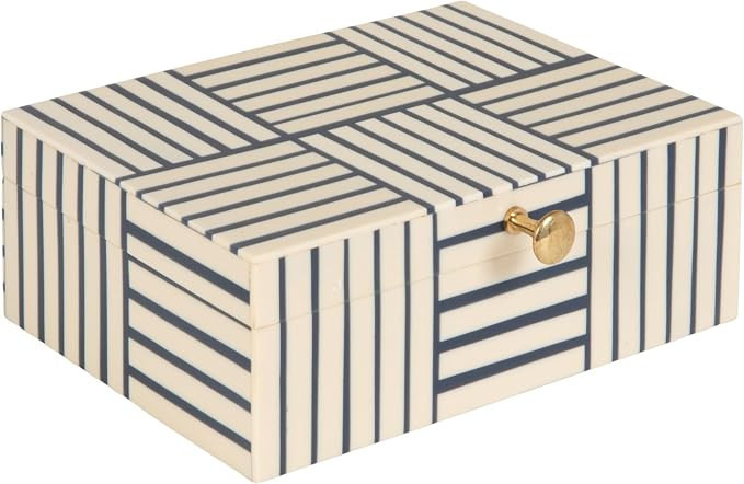 Bloomingville Midnight Blue & White Striped Resin Storage Box | Amazon (US)