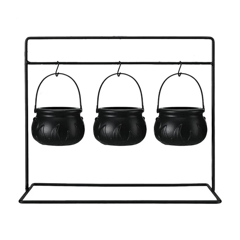 Halloween Witches Cauldron Serving Bowls Set of 3 on Rack - Black Plastic, Skeletons, Candy Punch... | Walmart (US)