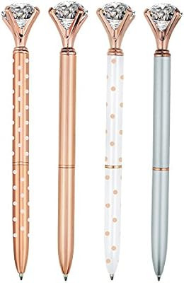 4 Pcs Rose Gold Pen with Big Diamond/Crystal,Metal Ballpoint Pen,Rose Gold White and Silver,Schoo... | Amazon (US)