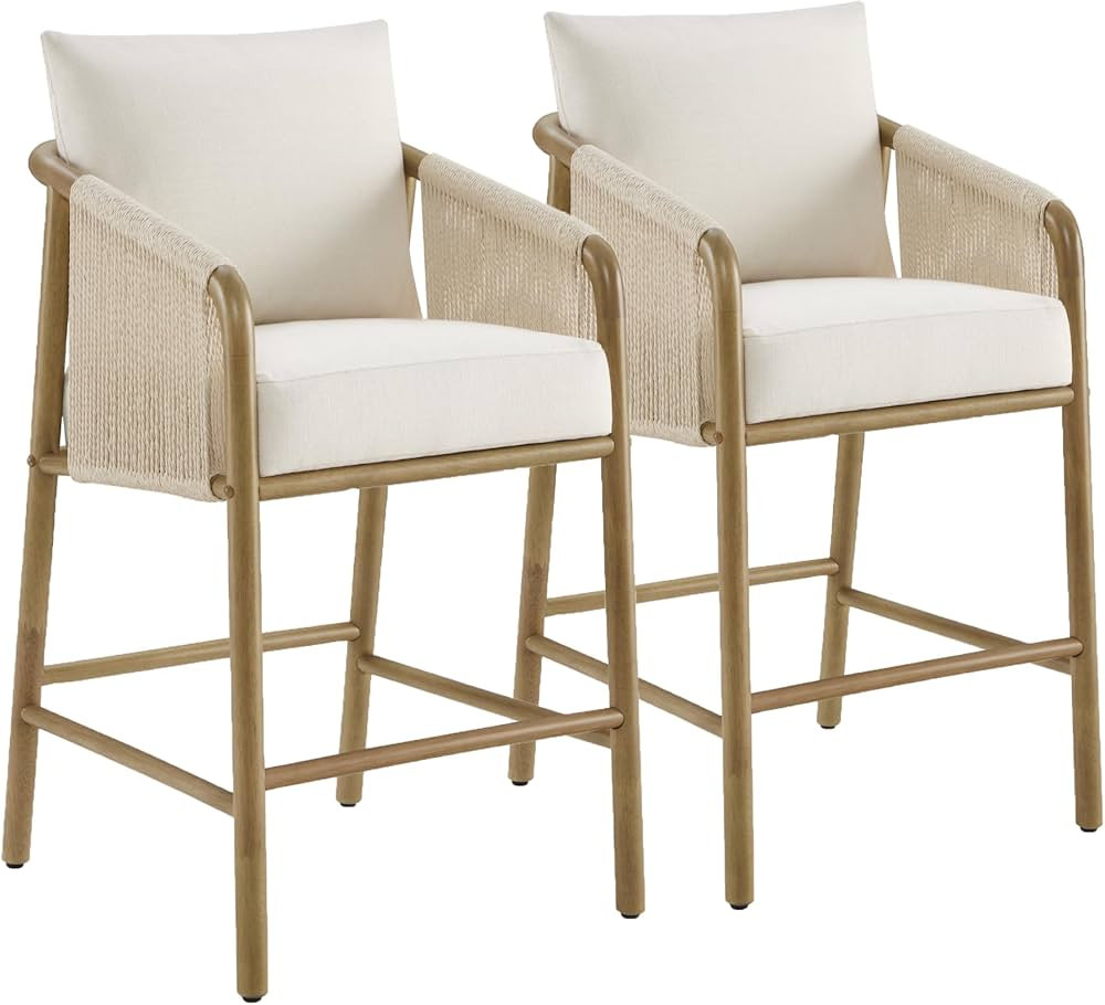 CHITA Paper Cord Braid Counter Height Barstools Set of 2, Fabric Upholstered Woven Rope Counter S... | Amazon (US)