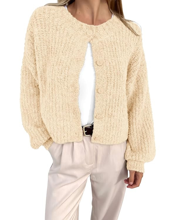 BTFBM Women's Chunky Knit Fall Cardigan 2025 Winter Long Sleeve Button Down Soft Loose Cropped Sw... | Amazon (US)