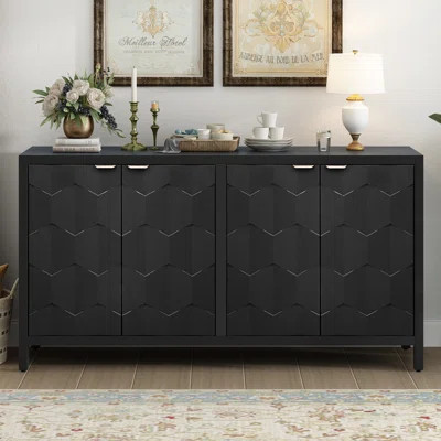 U-STYLE Honeycomb Pattern Four-Door Sideboard - Spacious Storage For Study, Entrance, Living Room - Black Or Navy Blue Finish | Wayfair North America