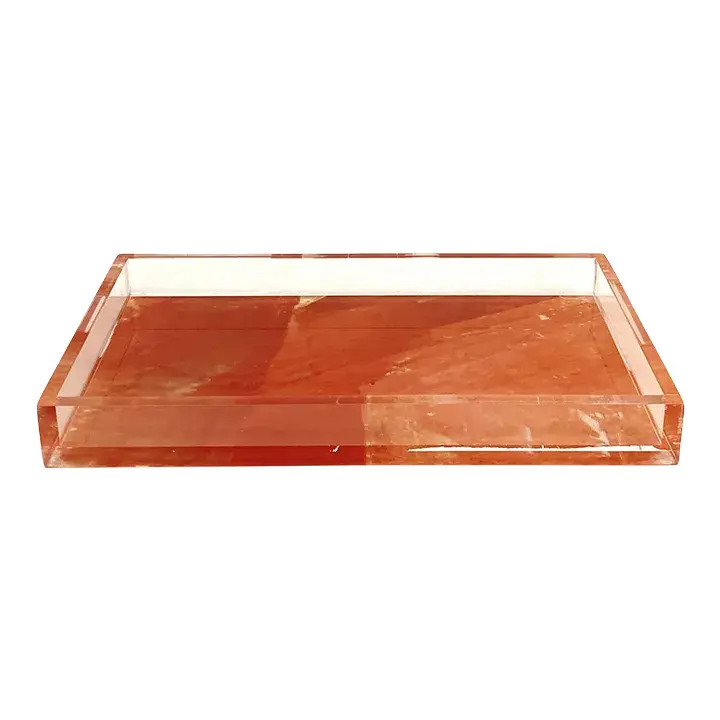 Lucite Orange Tray With Digital Agate Pattern | Chairish