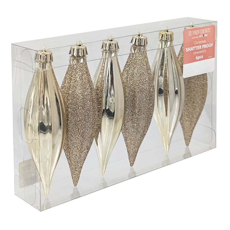 6-Count Gold Glittered Shatterproof Drop Ornaments | At Home