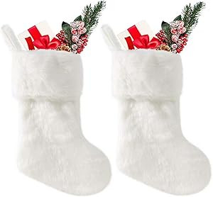 OLLULL Christmas Stockings White Faux Fur Large Christmas Stockings Hanging Ornaments 2 Pack 20 I... | Amazon (US)