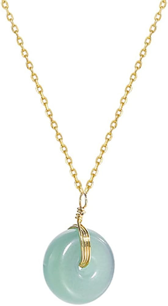 Natural Green Jade Donut Necklace for Women, Green Healing Gemstone Pendant Choker, Gold Plated C... | Amazon (US)