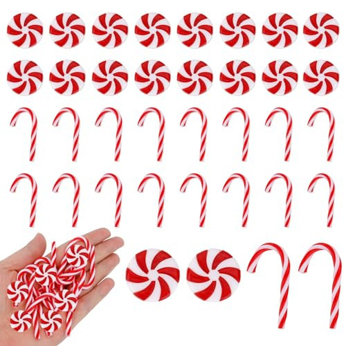 Candy Cane Christmas Decorations, 50 Pcs Fake Peppermint Candy Cane Ornaments Decorations, Red and White Mini Plastic Candy Canes Xmas Tree Hanging Ornament for Xmas Party Crafts Home Decor Supplies | Amazon (US)
