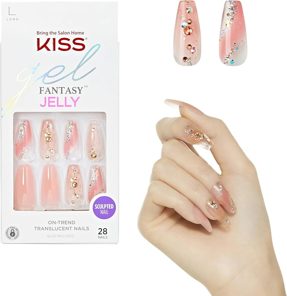 KISS Jelly Fantasy Press On Nails, Nail glue included, 'Jelly Cat', Multicolor, Long Size, Coffin... | Amazon (US)