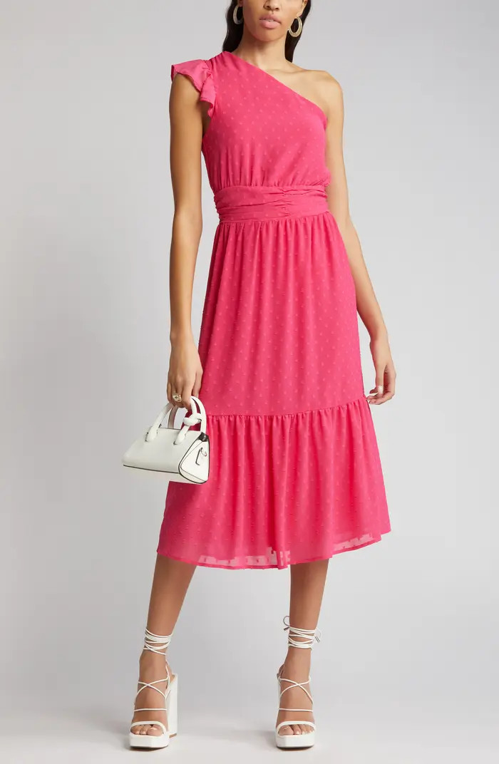 Swiss Dot One-Shoulder Midi Dress | Nordstrom