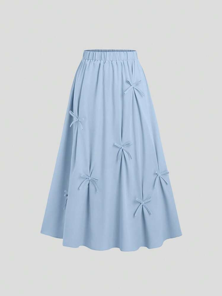 Sweetra French Sweet Pink Bow Decor Skirt, Fashionable High-Quality Elegant Ladies Skirt, Suitabl... | SHEIN