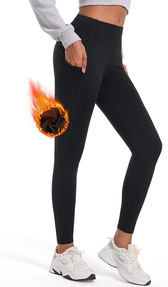 SEVEGO Women's 28"/31"/34" Fleece Lined Yoga Leggings Thermal High Waisted Workouts Pants with Po... | Amazon (US)