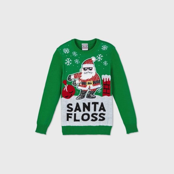 Boys' 'Santa Floss' Pullover Sweater - Green | Target