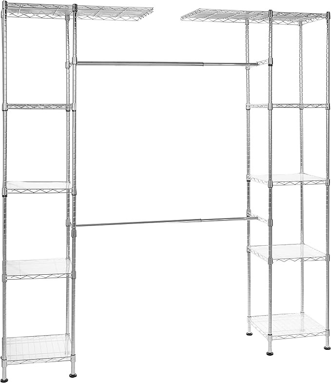 Amazon Basics Expandable Metal Hanging Storage Organizer Rack Wardrobe with Shelves, 14"-63" x 58... | Amazon (US)