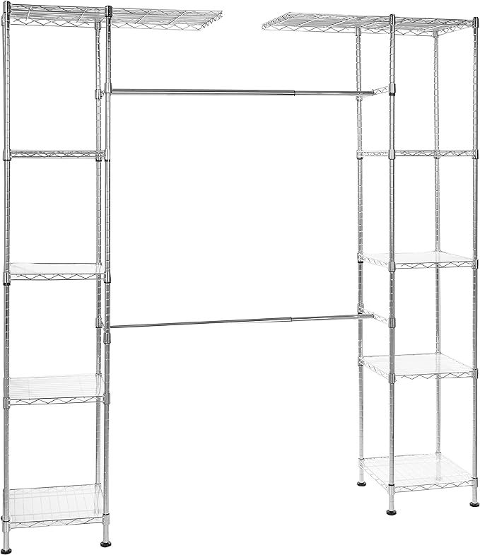 Amazon Basics Expandable Metal Hanging Storage Organizer Rack Wardrobe with Shelves, 14"-63" x 58... | Amazon (US)