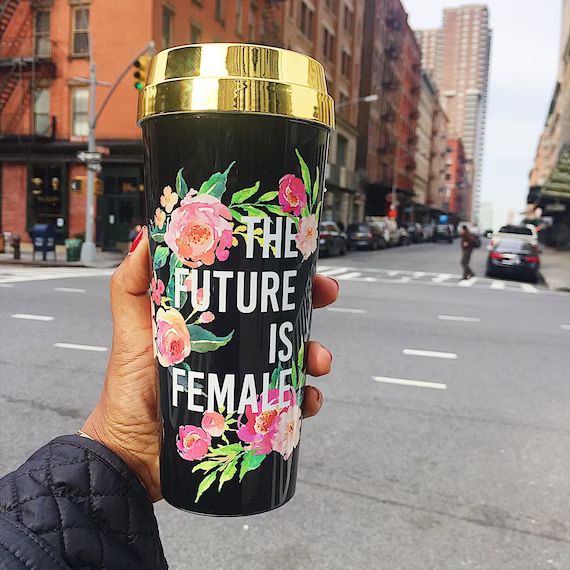 Future Is Female gold lid travel coffee mug | Metallic Gold Feminist Coffee mug - feminist coffee... | Etsy (US)