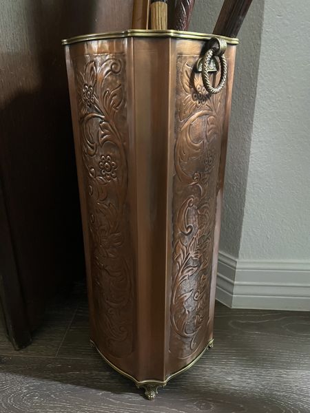 Gorgeous copper and brass umbrella holder for cane storage idea 

#LTKsalealert #LTKhome #LTKfindsunder100