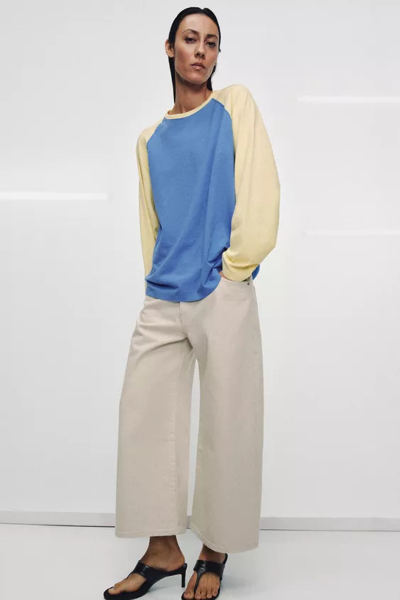 REGULAR FIT - ROUND NECK - REGULAR LENGTH - LONG SLEEVET-shirt made from a cotton and 30% linen b... | Zara US