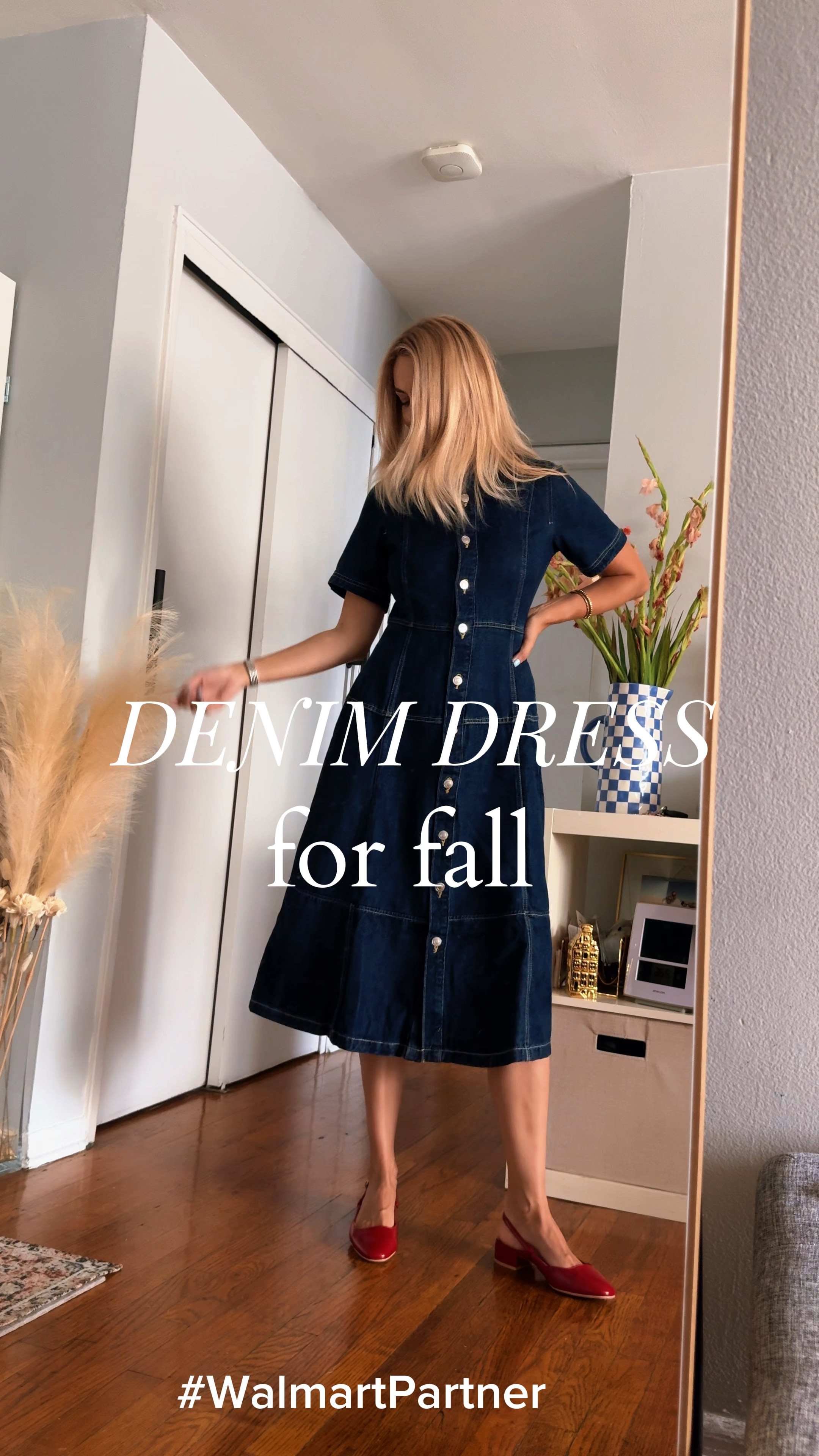 #WalmartPartner This $34 denim dress is giving me all the 90s vibes and is an amazing staple for every fall closet. To add a pop of color, I paired it with some chic red slingback heels that were only $19. Thanks to @walmart, I was able to create the perfect fall look for under $55. #WalmartFashion 

Wearing dress in size XS! I highly recommend to size down. 
Fall transition outfit • workwear • back to school • easy fall outfit • denim on denim 

#LTKStyleTip #LTKBacktoSchool #LTKVideo