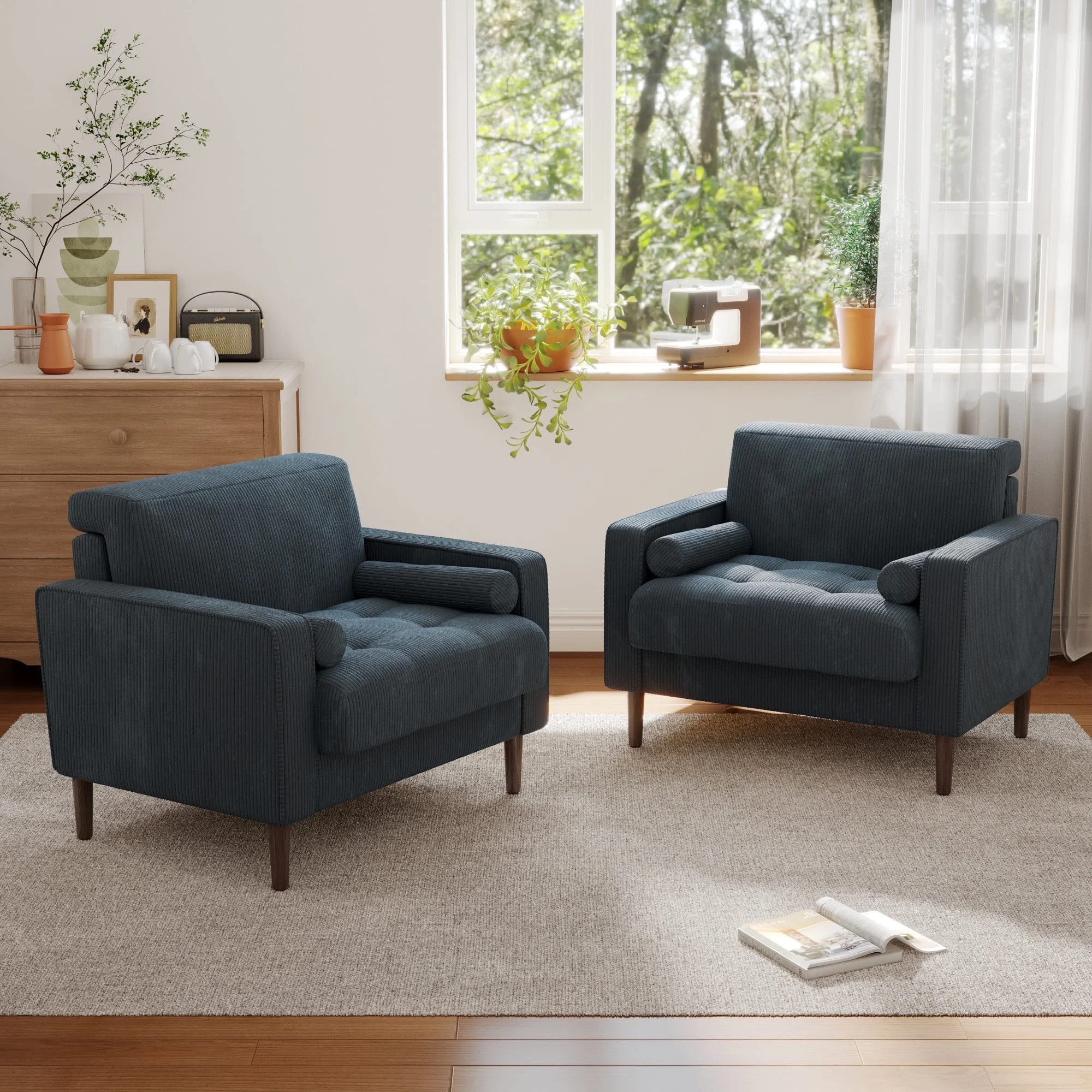 DREAMSIDEA Modern Upholstered Corduroy Accent Chairs Set of 2 Comfy Armchair Reading Chair with P... | Walmart (US)