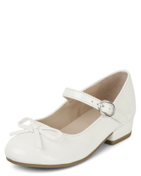 Toddler Girls Bow Faux Patent Leather Low Heel Shoes - white | The Children's Place