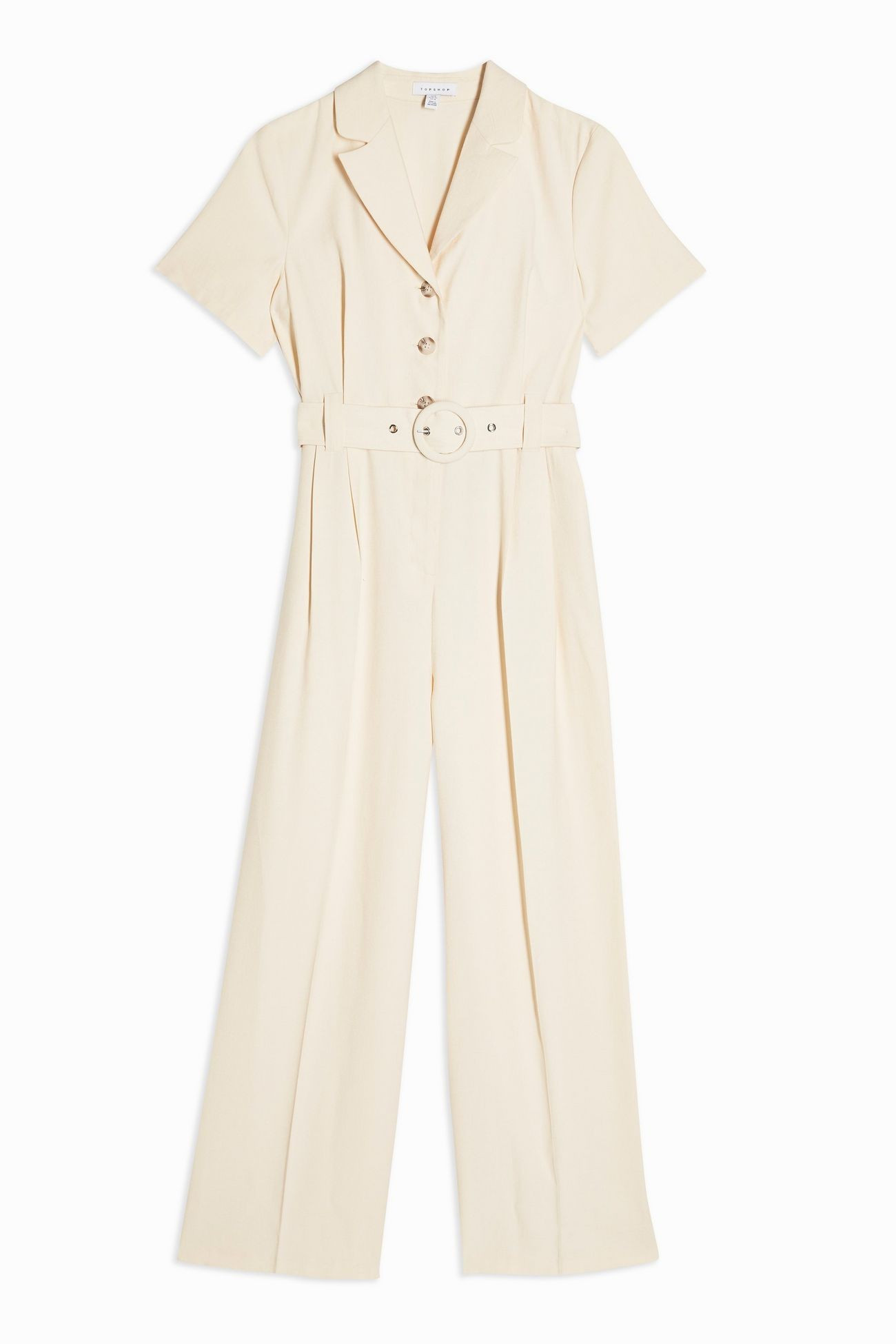 Cream Belted Short Sleeve Jumpsuit | Topshop UK