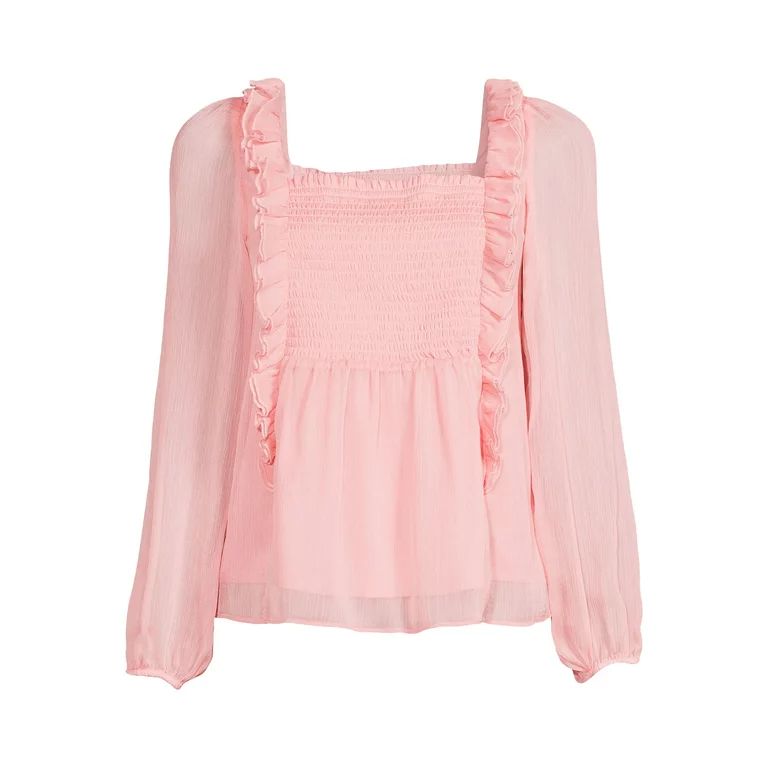 Time and Tru Women's Smocked Ruffle Top with Long Sleeves | Walmart (US)