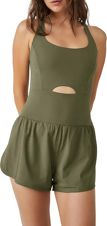 Valphsio Women One Piece Workout Jumpsuit Shorts Spaghetti Strap Exercise Gym Romper Tank Playsui... | Amazon (US)