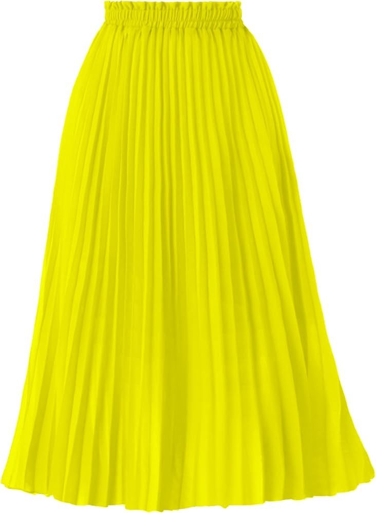 GOOBGS Women's Pleated A-Line High Waist Swing Flare Midi Skirt | Amazon (US)