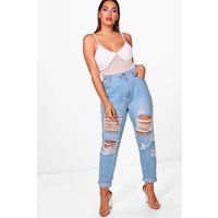 Womens Plus All Over Ripped Jean - Blue - 24, Blue | Boohoo.com (UK & IE)