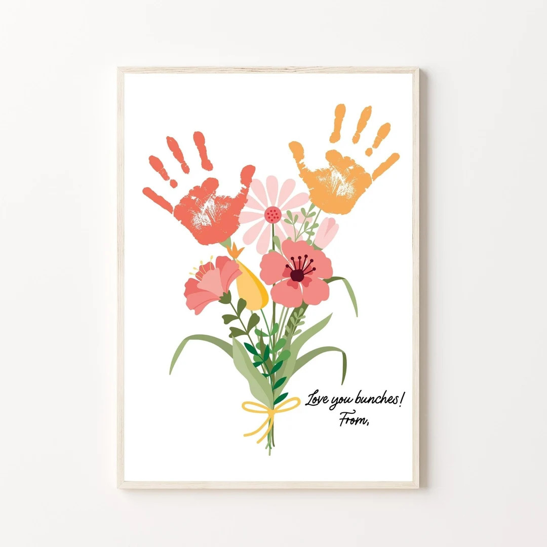 Flower Handprint Craft Art, Printable | For Mom or Grandparents Handprint, Gift from Kids or Gran... | Etsy (US)