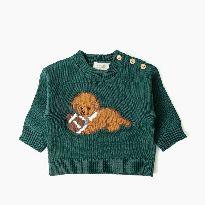 Picolette by Olivia Culpo Baby Boys' Oliver Dog Long Sleeve Crewneck Pullover Sweater - Green Newborn | Target