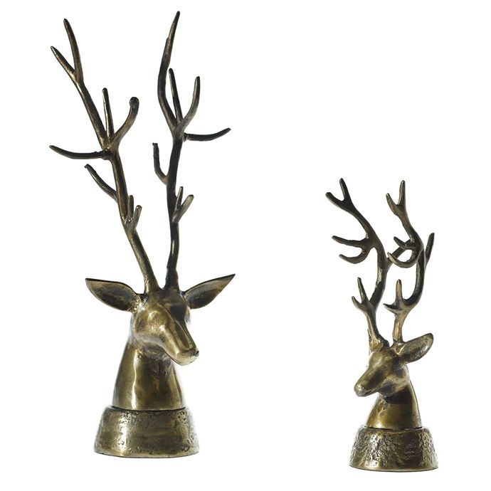 Rustic Bronzed Gold Metal Deer Head Sculpture Decor - 2 Size Options | Darby Creek Trading