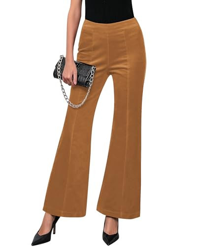 GRAPENT Brown Flare Pants Brown Pants Women Corduroy Brown Trousers for Women Work Clothes for Women Office Casual Stretch Work Pants for Women Color Pumpkin Brown Size L Large Size 12 Size 14 | Amazon (US)