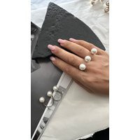 Two Finger Ring, Pearl Open Charm Ring, Double Plain Knuckle Modern Adjustable Gift For Bestie | Etsy (US)