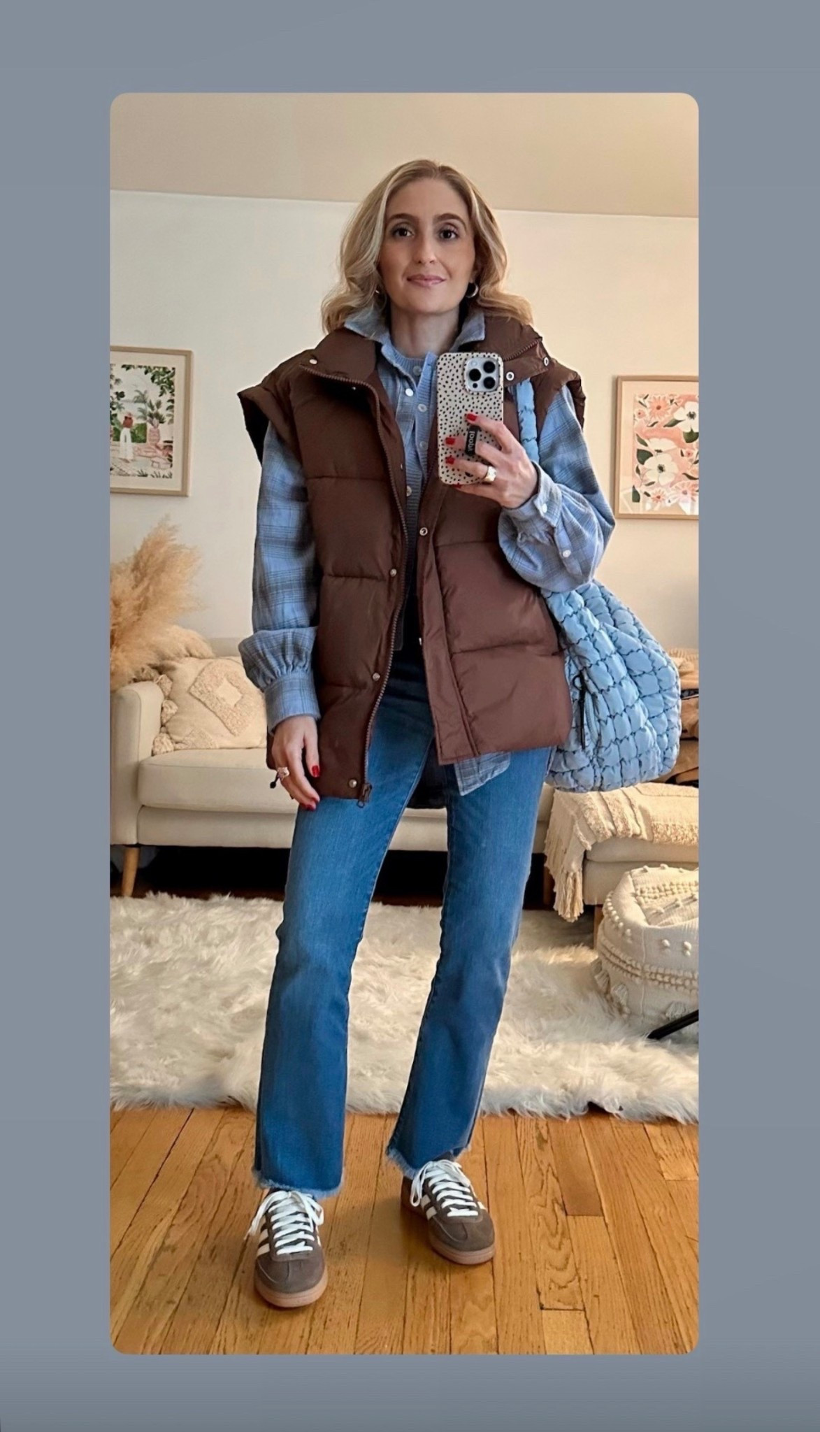 🤎Puffer vest on $aLe  , comes in several colors , I’m wearing size M for an oversized fit 
🩵 quilted puffer tote bag - excellent quality & price 
👟Sneakers - very comfy , run 1 whole size big 


Trending // comfy cozy cute chic casual outfit ideas // Amazon find // blue // brown winter fit // fall fit // ootd // fit check // outfit inspo // adidas // loft high waisted kick crop  jeans // puffer bag // gift ideas for her // ltk petite // my life Christine vinci 

#LTKgrwm #LTKootd #LTKdayinmylife