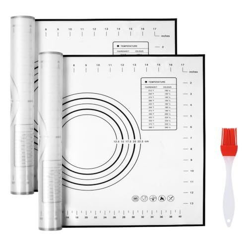 Silicone Pastry Mat 2 Pack Non Stick Baking Mat with Measurements Non Slip Silicone Baking Mat for Fondant/Rolling Dough/Pie Crust/Cookies/Pizza/Bread BPA Free Kneading Mat, 16''x 20'' | Amazon (US)