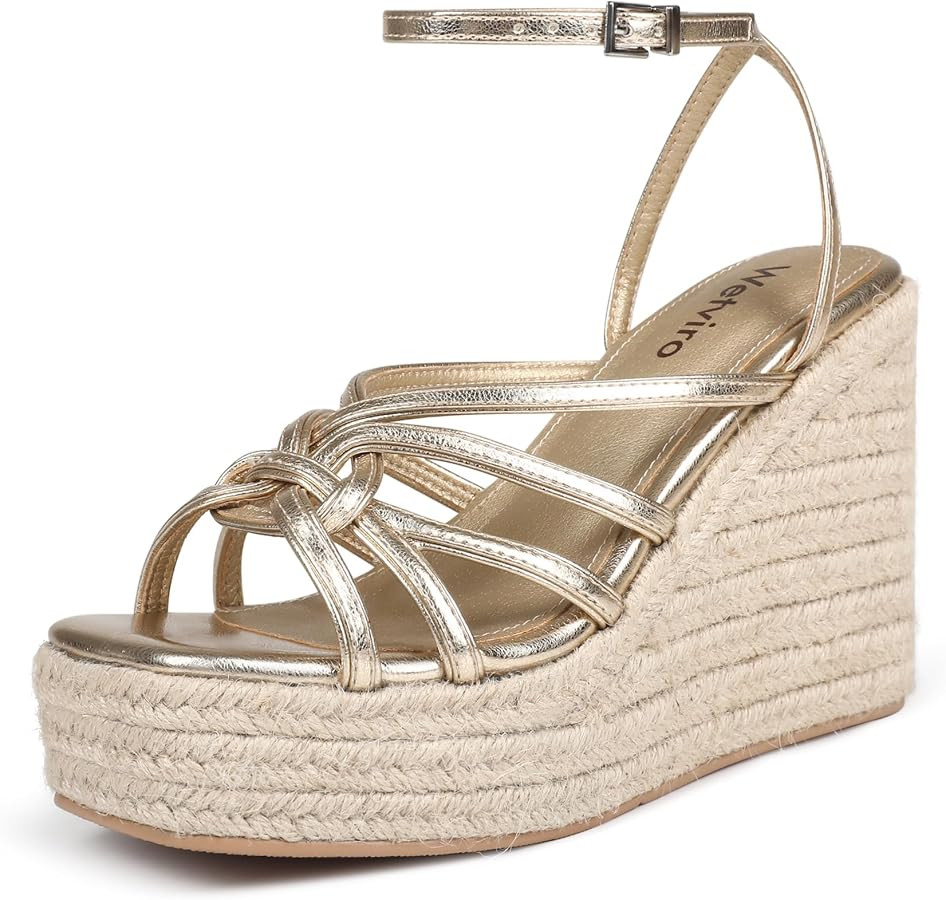 Women's Espadrille Wedge Sandal Casual Summer Square Toe Strappy Platform Sandal for Women | Amazon (US)