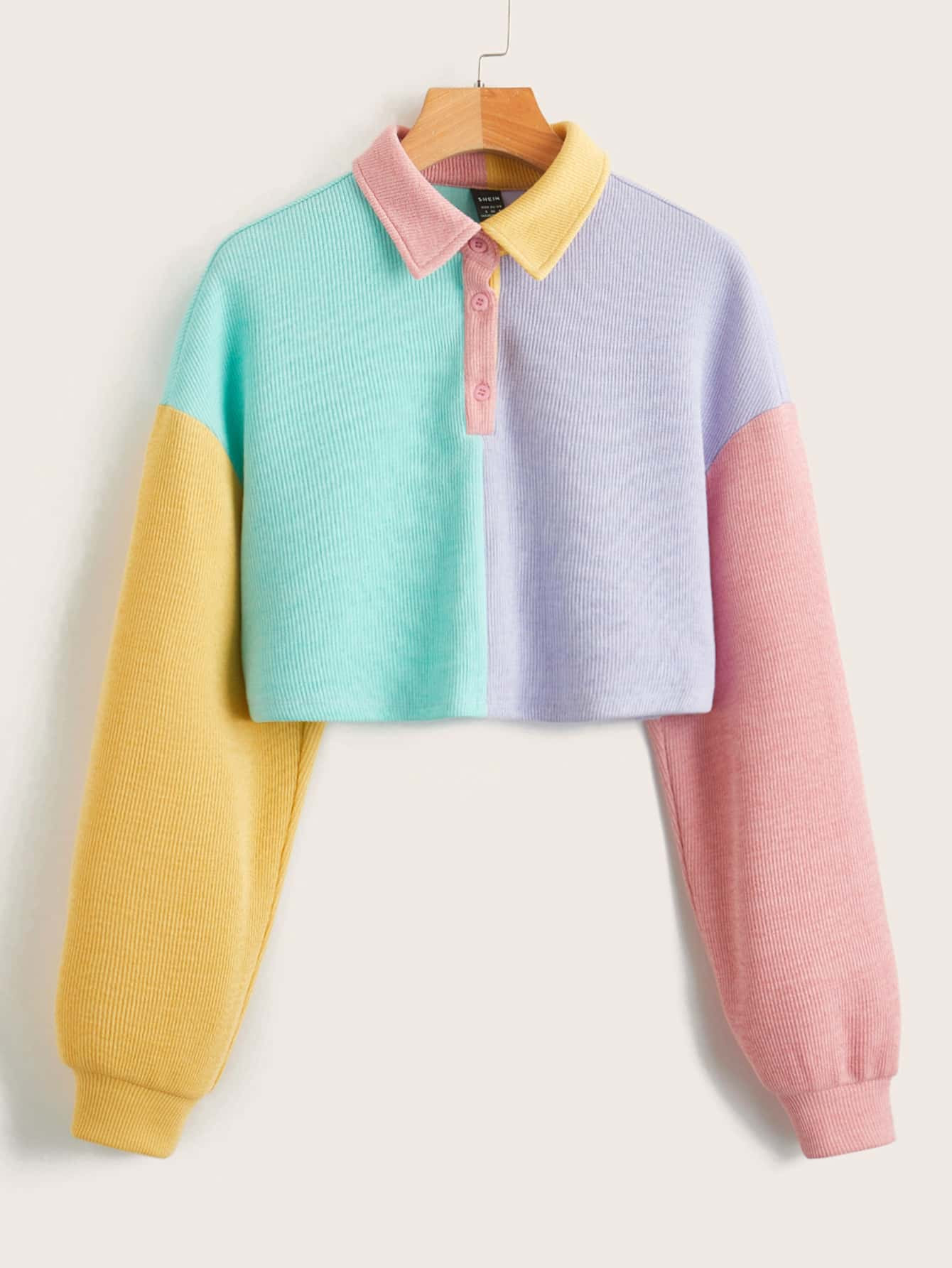 SHEIN Qutie Colorblock Drop Shoulder Crop Tee | SHEIN