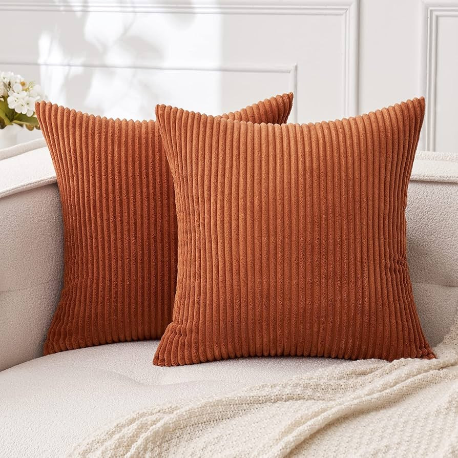 MIULEE Pack of 2 Fall Rust Pillow Covers 16x16 Inch Soft Boho Striped Corduroy Throw Pillow Cover... | Amazon (US)