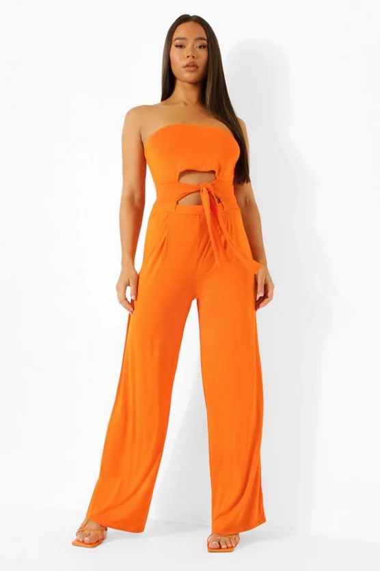 Bandeau Cut Out Tie Waist Wide Leg Jumpsuit | Boohoo.com (US & CA)