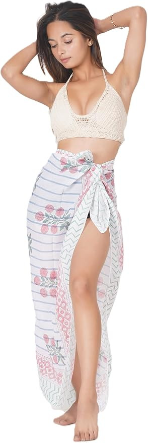 100% Cotton Hand Block Sarong Beach Pareo -Your Perfect Summer Cover up Swimwear Companion Wrap S... | Amazon (US)