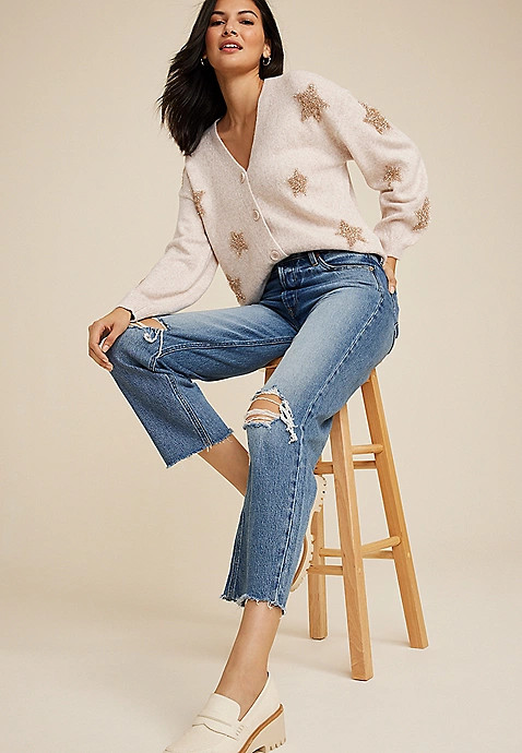 Tinsel Star Button Down Cardigan | Maurices