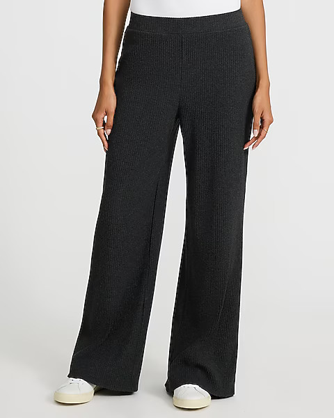Cozy Ribbed High Waisted Pull On Wide Leg Pant | Express