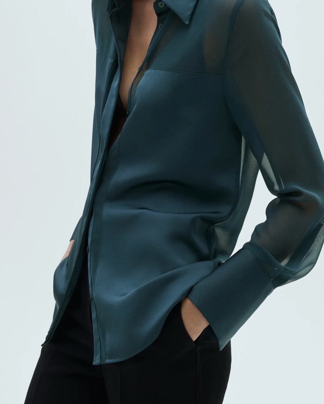 Sheer and opaque panels combine on this flowy chiffon blouse. 
Color: Night Blue 
Plus Size available 
$44.99
#ltkrealboringhousewife 

#LTKStyleTip #LTKFindsUnder50 #LTKSaleAlert