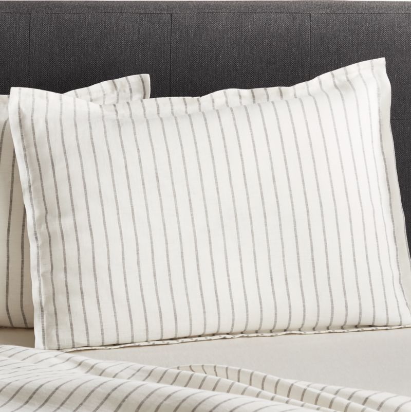 Pure Linen Wide Stripe Warm White Standard Pillow Sham + Reviews | Crate and Barrel | Crate & Barrel